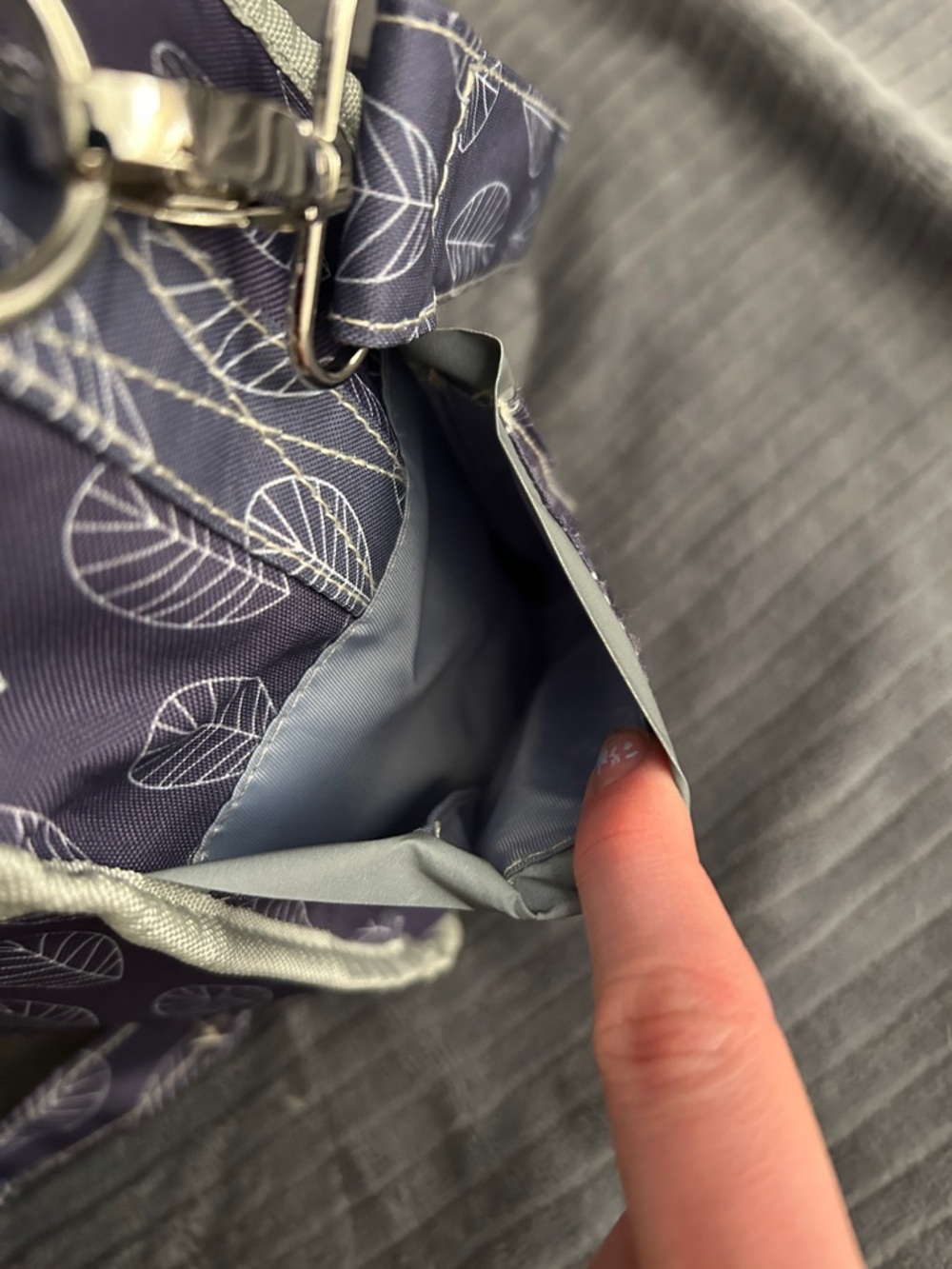 Purple Leaf Print Multi-way Crossbody, Messenger, or Backpack Style Diaper Bag - Picture 6 of 15